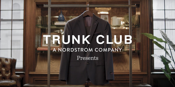 suit jacket on hangar with the text "trunk club, a nordstrom company presents"